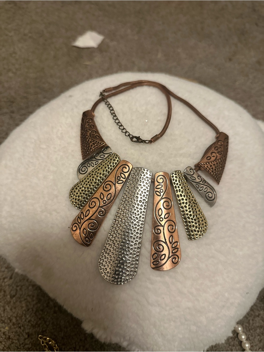Mixed Metal Statement Necklace in Copper, Gold & Silver